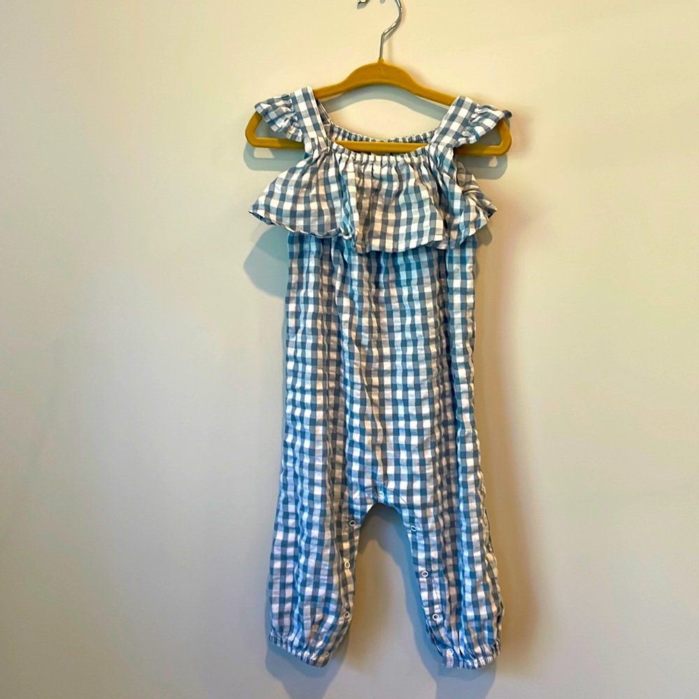 Tucker + Tate blue and white gingham romper 12 months